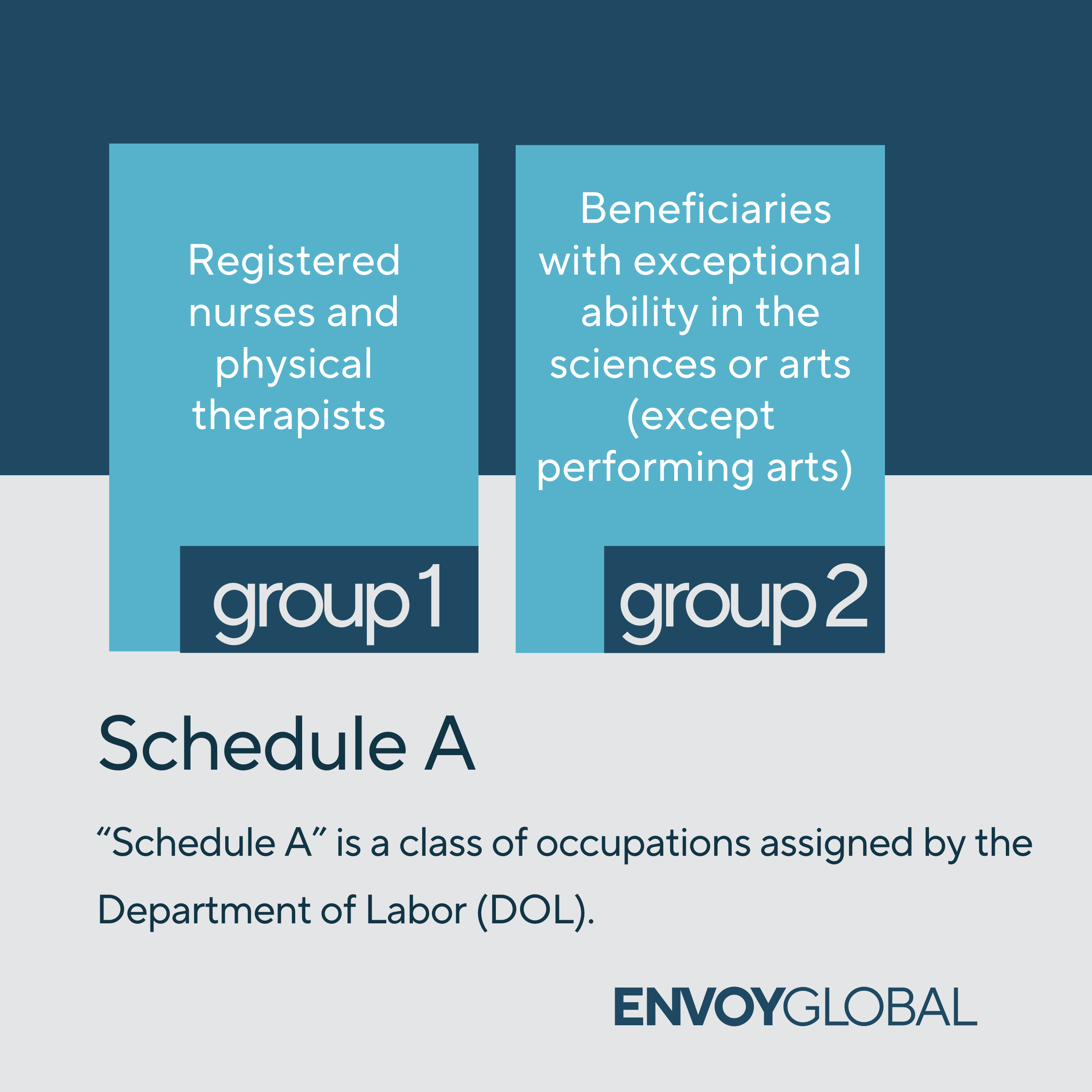 Schedule A is divided into two designated groups based on their occupation and determinations made by the Department of Labor.