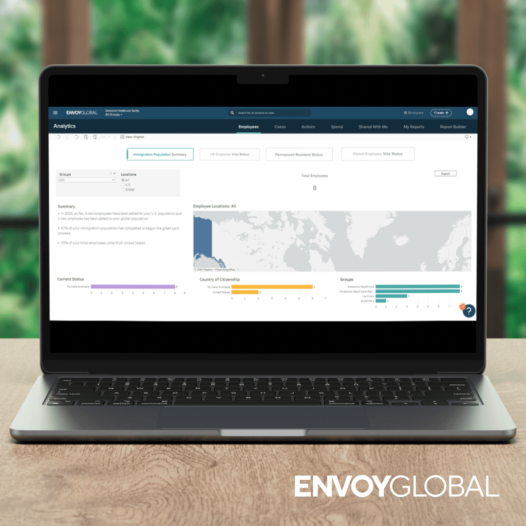 Envoy's analytics tool can be used to track your foreign national population and their visa or permanent residence status.